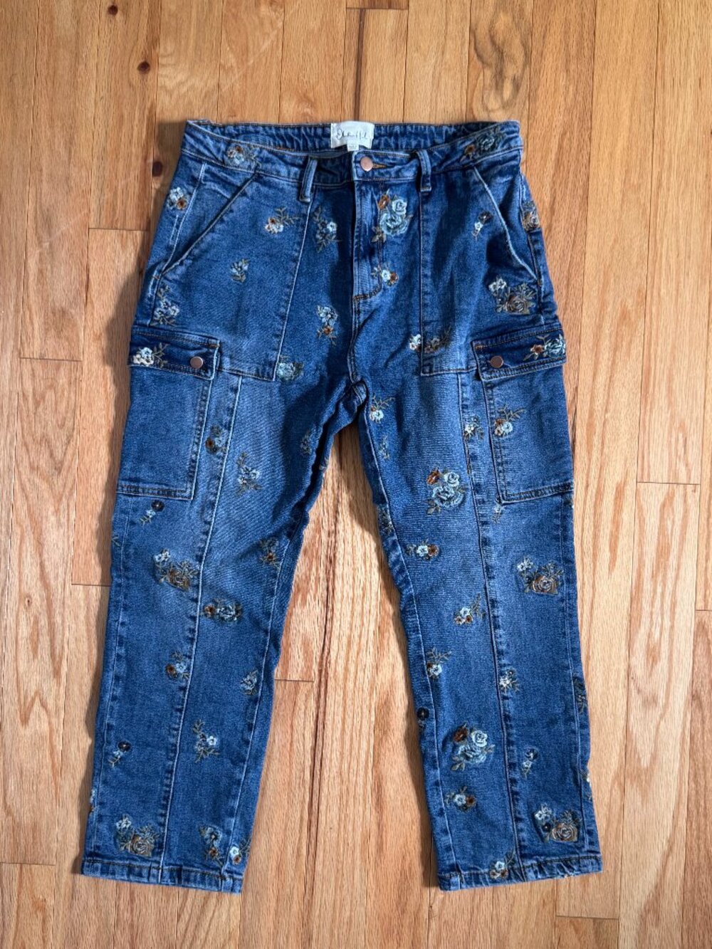 Oli & Hali Floral Embroidered Jeans Cargo Boho Denim Size Large